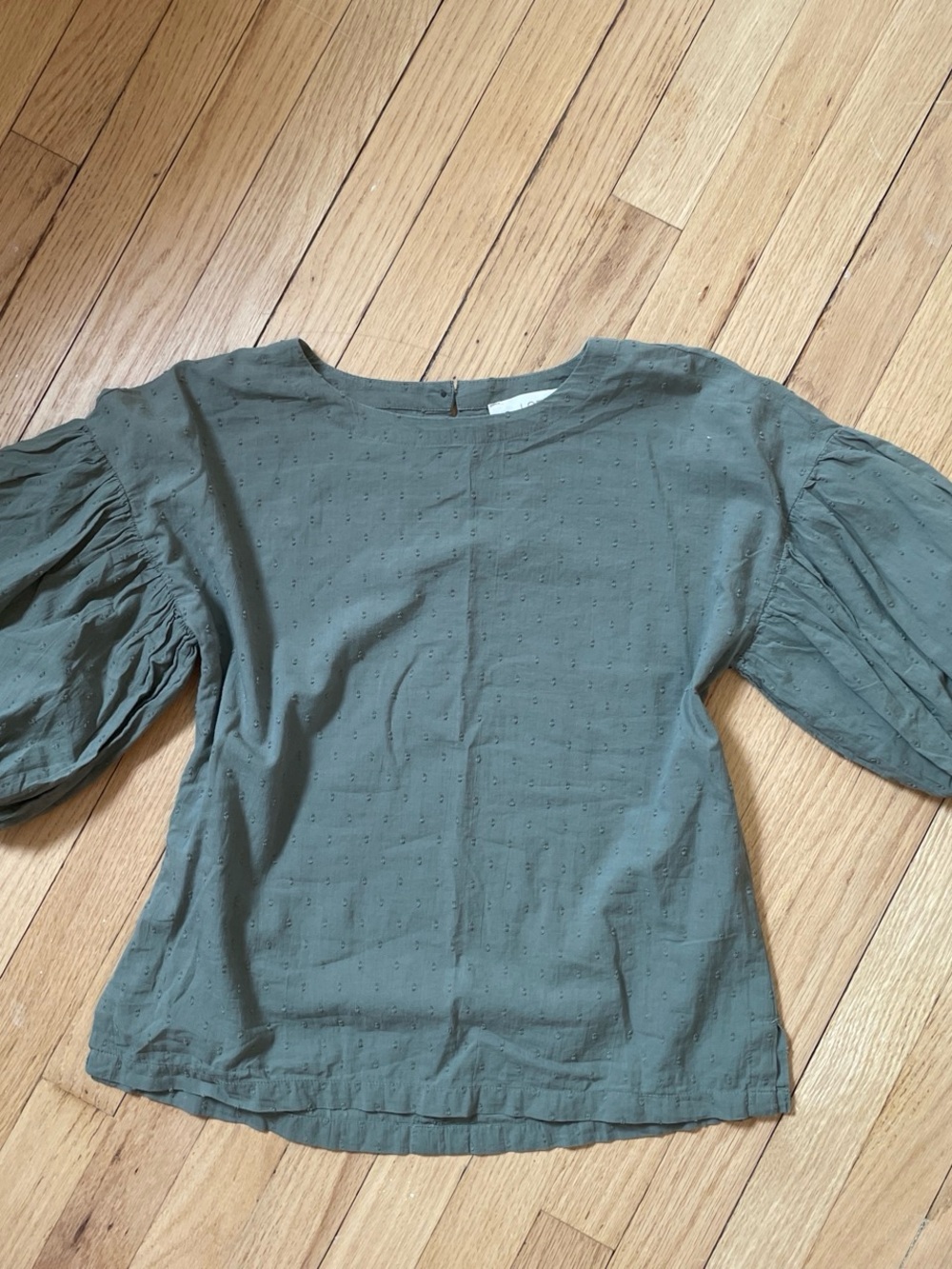 LOFT Olive Green Swiss Dot Puff Sleeve Blouse